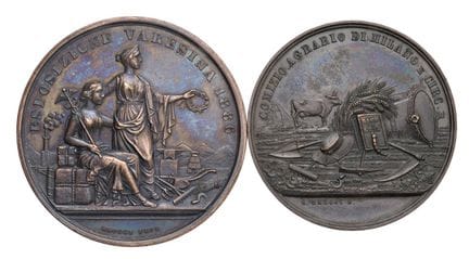 多件套装 - 米兰 米兰农业联盟2枚奖章套装：1871年蚕种竞赛奖章； 1886年瓦雷齐纳农业工业进