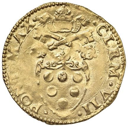 教皇钱币——克莱门特七世（1523-1534）博洛尼亚——“太阳金盾”币——Munt. 104 AU