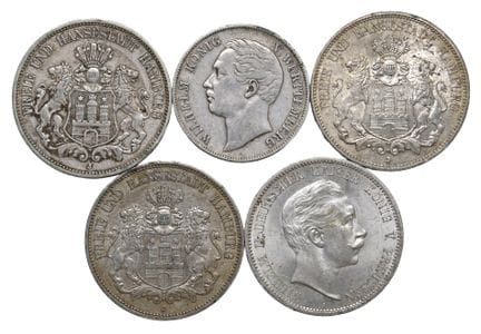 多枚套装 - *德国 5枚银币套装：4枚1875年、1876年、1895年和1900年的5马克银币；