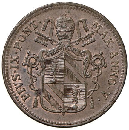 教皇硬币——庇护九世（1846-1878）博洛尼亚——1851年拜奥科币（第5年）——Munt. 8