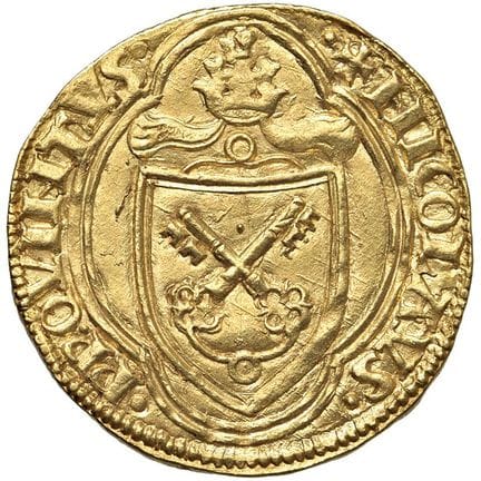 教皇钱币——尼科洛五世（1447-1455）杜卡特币——Munt. 4 AU（3.54克）R 品相极
