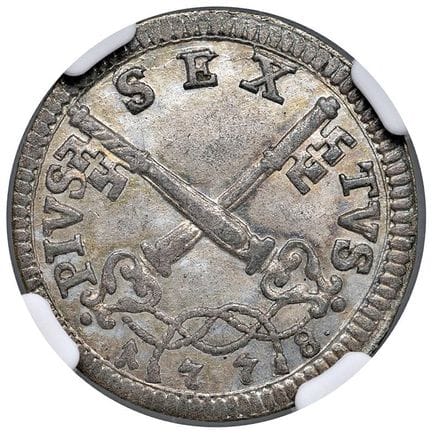 教皇硬币——庇护六世（1775-1799）1778年2拜奥奇——Munt. 92a MI NC，NG