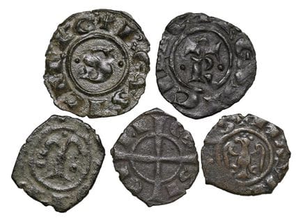 莱奥·文森佐收藏  - 梅西纳·曼弗雷迪（1258-1266） 5枚钱币套装：德纳罗 - MIR 1
