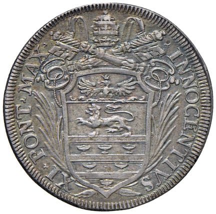 教皇钱币——英诺森十一世（1676-1689）大头币——铸币编号 140 AG（9.11 克）R -