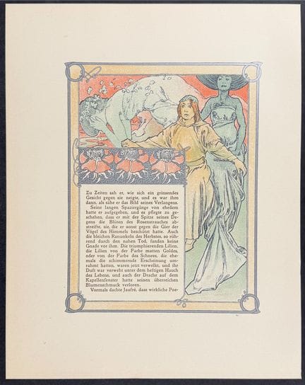 Mucha – Aufwendig illustrierte Seite mit Bild und 