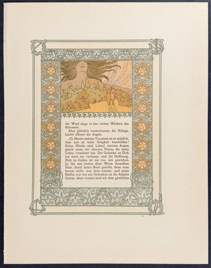 Mucha – Aufwendig illustrierte Seite mit Bild und 