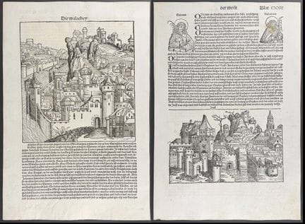 Schedel, erschienen 1493 – 4 Seiten mit Städten so