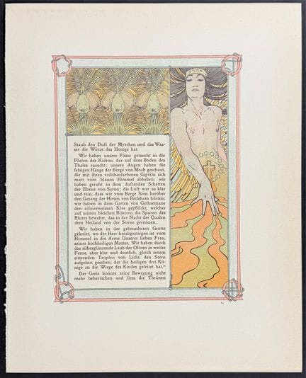 Mucha – Aufwendig illustrierte Seite mit Bild und 