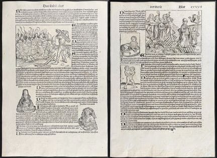 舍德尔，1493年出版——4页历史场景


作品简介：


这幅重要且具有历史意义的铜版画出自哈特曼