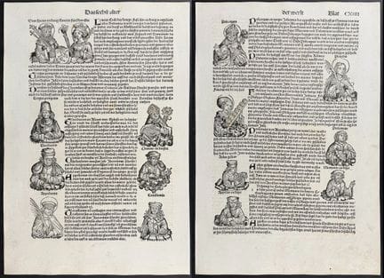 Schedel, ed. 1493 - 4 pagine con figure religiose 