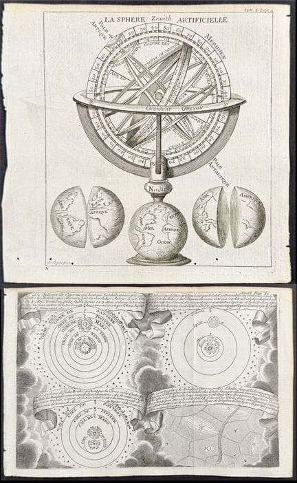 La Croix - 3 Engravings with Globes, Armillary Sph