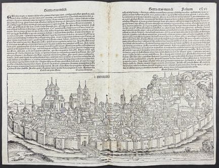 Schedel, pub. 1493 - View of Erfort, Germany / Ver