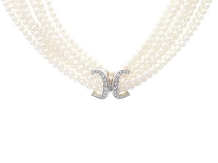 CARTIER, collar de perlas, 8 hileras, doble C, oro