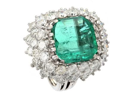 BAGUE, or blanc 18 carats, émeraude colombienne ta