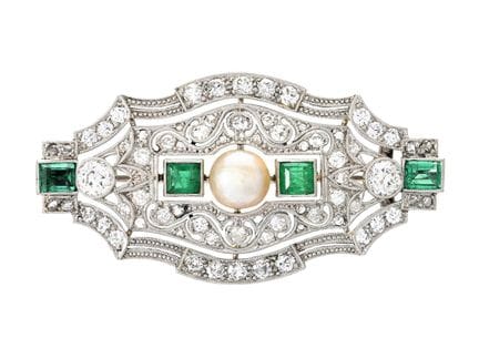 BROCHE, Platin, natürliche Salzwasserperle ca. 7,0