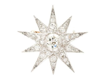 BROOCH, star, 14K gold/silver, old European cut di
