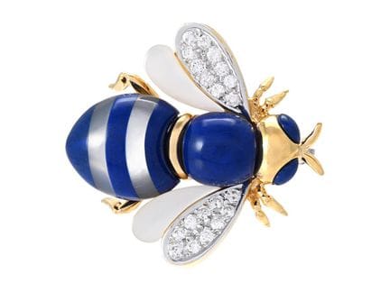 BROOCH, bee, 18K gold/white gold, lapis lazuli, mo