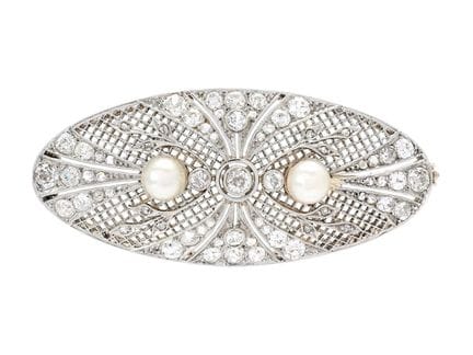 BROCHE, Platin/14-karätiges Weißgold, Perlen ca. 5