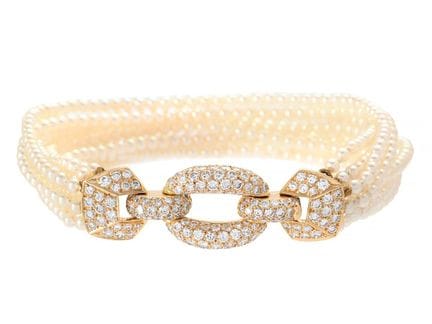 CARTIER, Perlenarmband, 10 Reihen, 18K Gold, Zucht