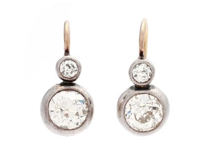OHRRINGE, 14-karätiges Gold/Silber, 2 Diamanten im