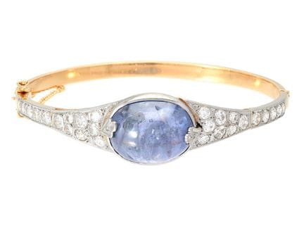 Armreif, 18 Karat Gold/Weißgold, Saphir im Cabocho