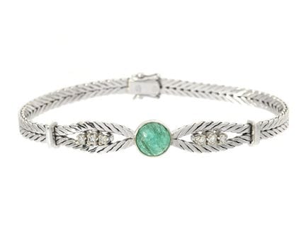 ARMBAND, 18 Karat Weißgold, Smaragd im Cabochon-Sc