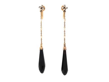 OHRRINGE, 14-karätiges Gold, Saatperlen, Onyx im B