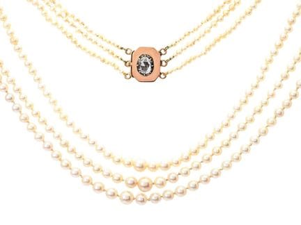 COLLIER DE PERLES, 3 rangs, perles de culture d'en