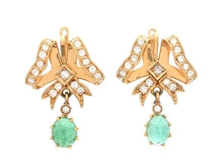 PENDIENTES, oro de 18 quilates, esmeraldas de tall