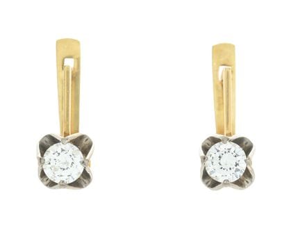 SOLITÄR-OHRRINGE, 18 Karat Gold, 2 Diamanten im Br