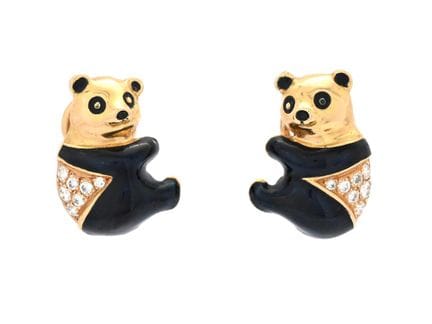 OHRRINGE, Pandas, 18 Karat Gold, schwarzes Emaille