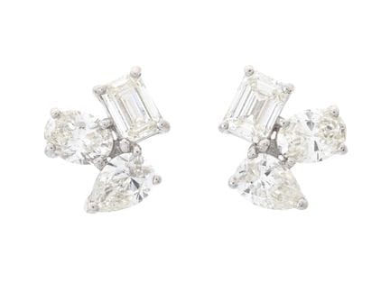 PENDIENTES, platino, esmeralda, diamantes de forma