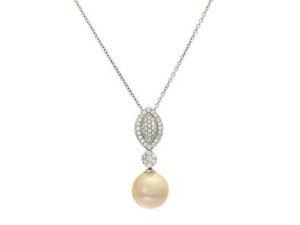 PENDANT AVEC CHAINE, or blanc 18K, perle de mer du