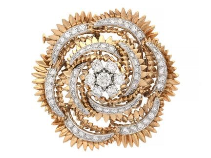 BROCHE, oro/platino 18K, brillantes y diamantes ta