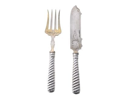 TRANCHERBESTICK, argent, traces de dorure, manche 