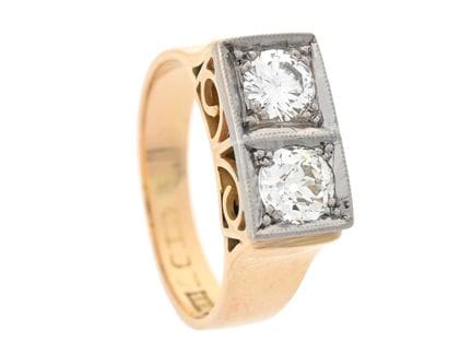 RING, 18K Gold, Alt- und Brillantschliff-Diamant c