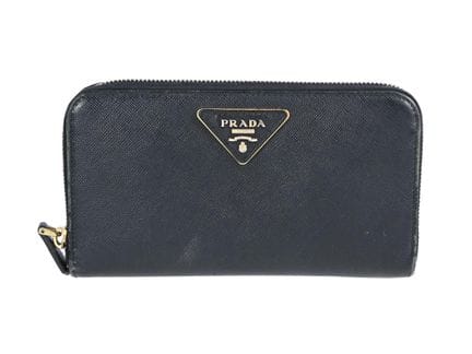 钱包，普拉达（PRADA），黑色萨菲亚诺皮革，金色五金件，19×10 厘米，可容纳卡片、硬币、纸币、