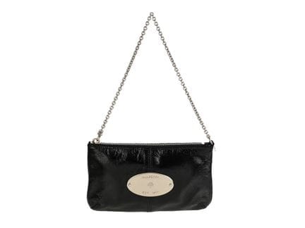 CLUTCH, MULBERRY, cuir verni noir, accessoires arg