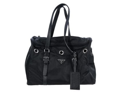 DOG BAG, PRADA, schwarzes Nylon, schwarzes Saffian