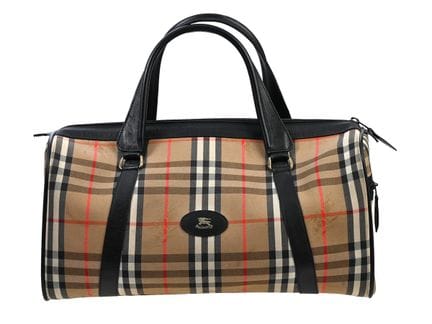 SAC, BURBERRY, vintage, tissu à carreaux, cuir noi