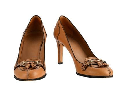 SCHUHE, GUCCI, Pumps, braunes Leder, goldfarbene S