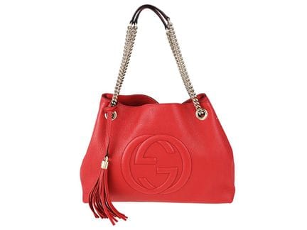 BORSA, GUCCI, soho Chain Tote, pelle rossa, finitu