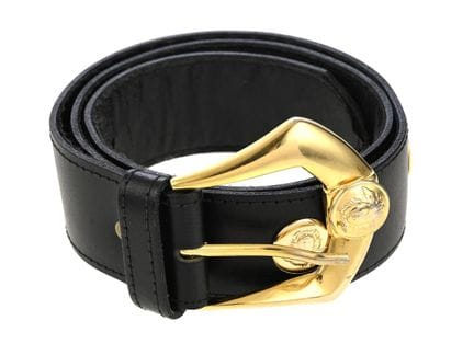 CEINTURE, GANNI VERSACE, vintage, cuir noir, acces