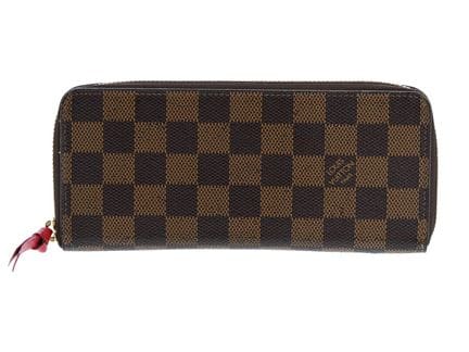 钱包，路易威登（Louis Vuitton），拉链式长款钱包，Damier Ébène 纹理，红色皮