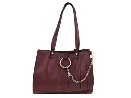 SAC, CHLOÉ, cuir bordeaux, finitions dorées, 32 x 