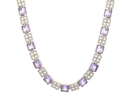 COLLAR, MONET, metal blanco, morado, piedras blanc