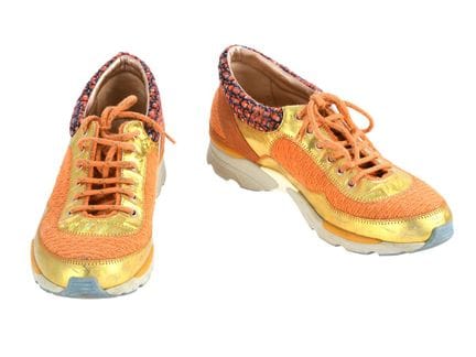 SNEAKERS, CHANEL, baskets basses CC en tweed et da