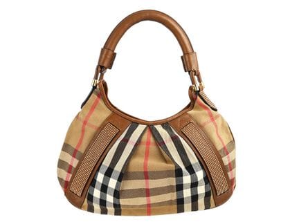 SAC, BURBERRY, sac hobo, tissu à carreaux, cuir ma
