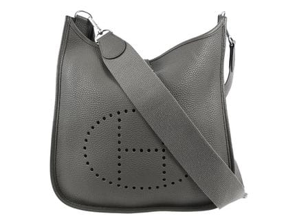 SAC, HERMÈS, modèle Evelyne PM, gris, cuir marron,