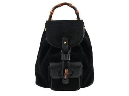 RUCKSACK, GUCCI, schwarzes Wildleder, Leder, Bambu